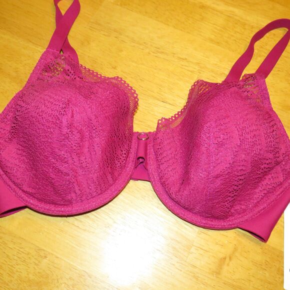Chantelle Magenta Lace Front Underwire Plunge Bra Size 32DDD - Picture 7 of 10